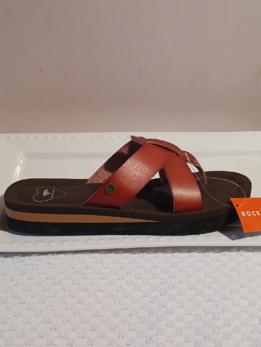 Rocket Dog ⚜️ Brown Vtg Leather Look Platform Wedge Slide/Flip Flop Sandals
